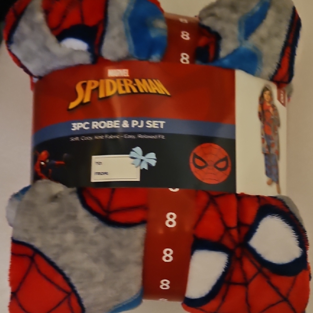 Spider-Man Kids Robe And PJ  3 PC.Set - Red and Blue Size 8
